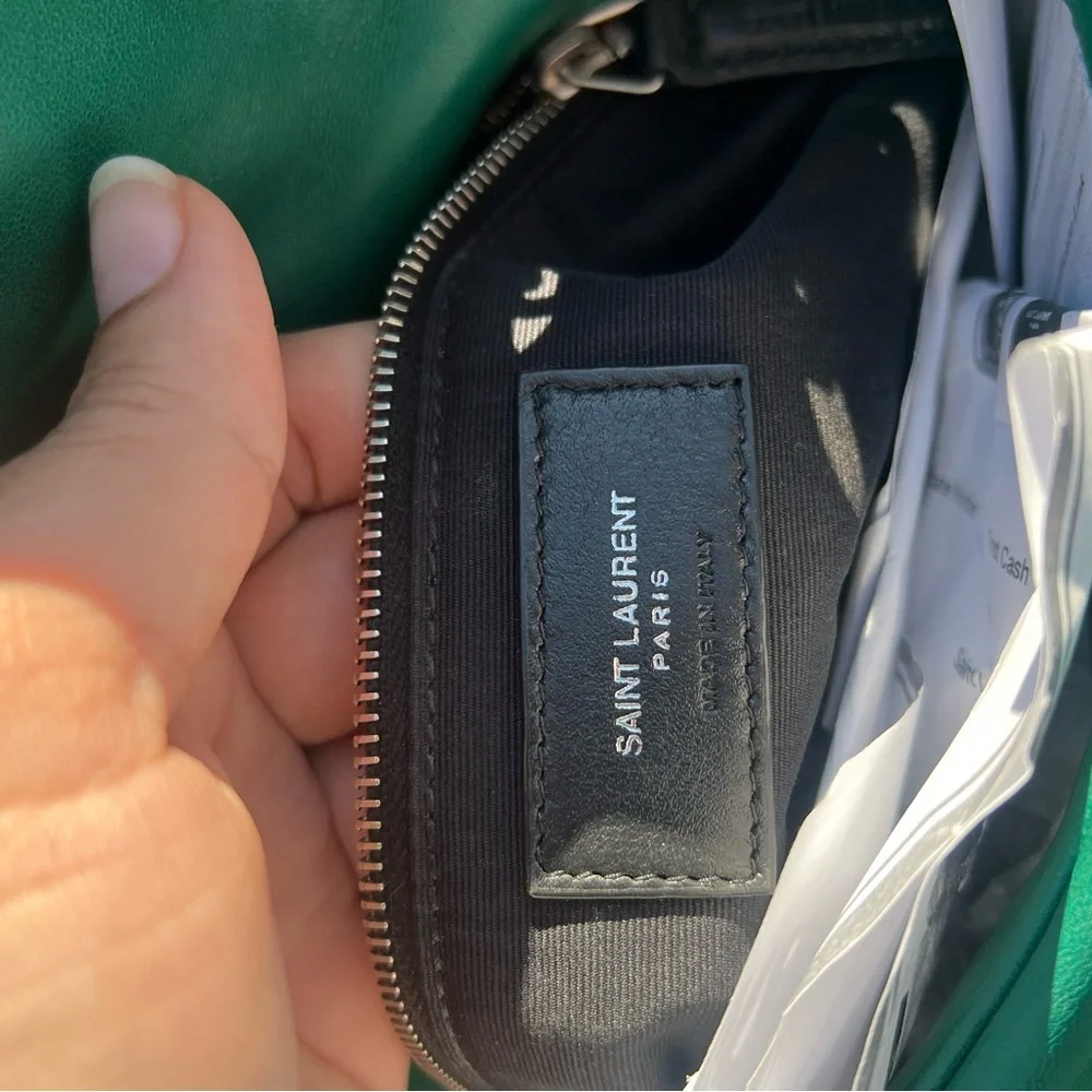 Saint Laurent Lambskin Quilted Loulou Puffer Chain Satchel Green Field Bag - Picture 5 of 8